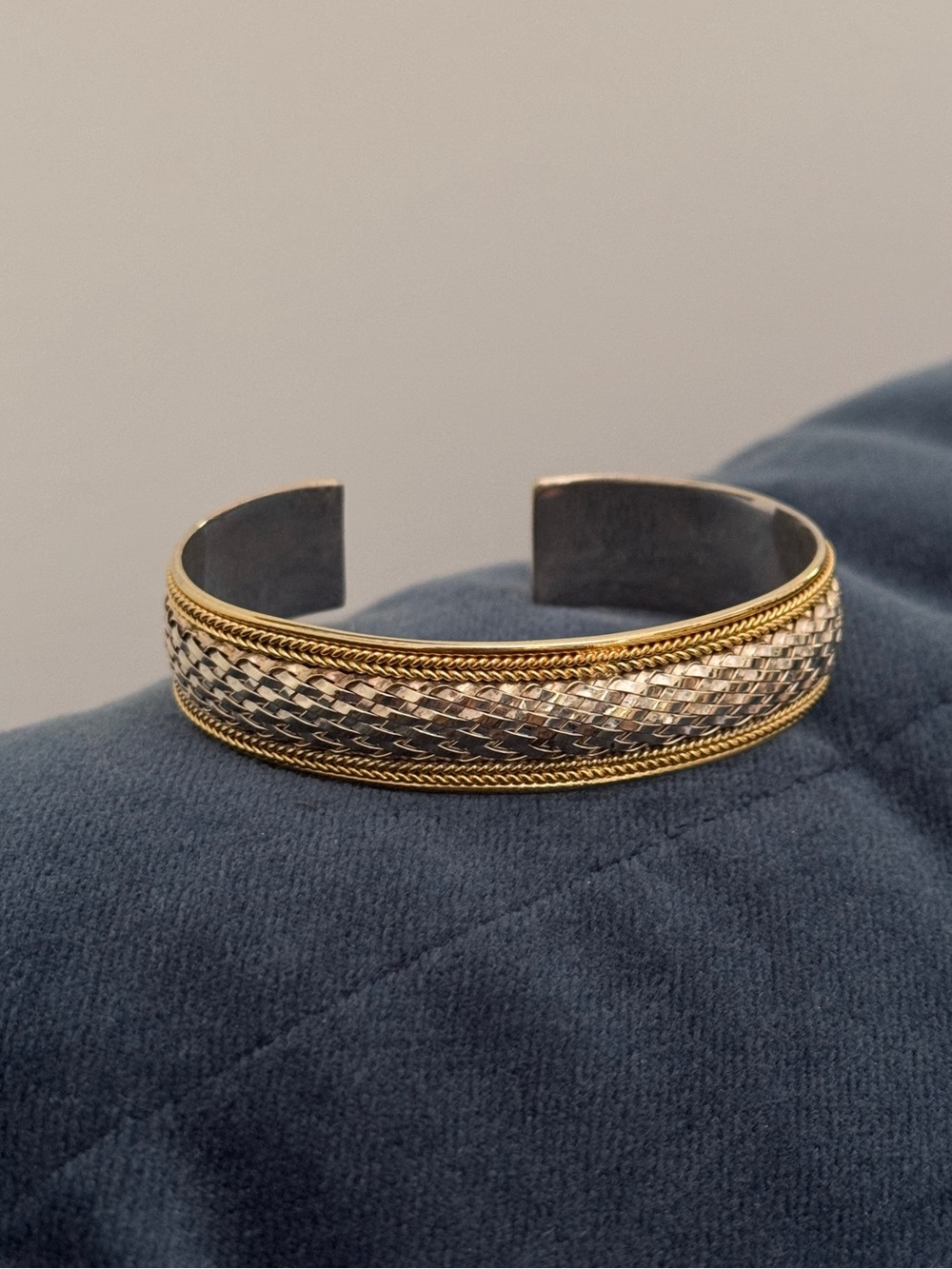 Vintage Fas 925 Gold Plated On Sterling Silver‎ Woven  Cuff Bracelet.